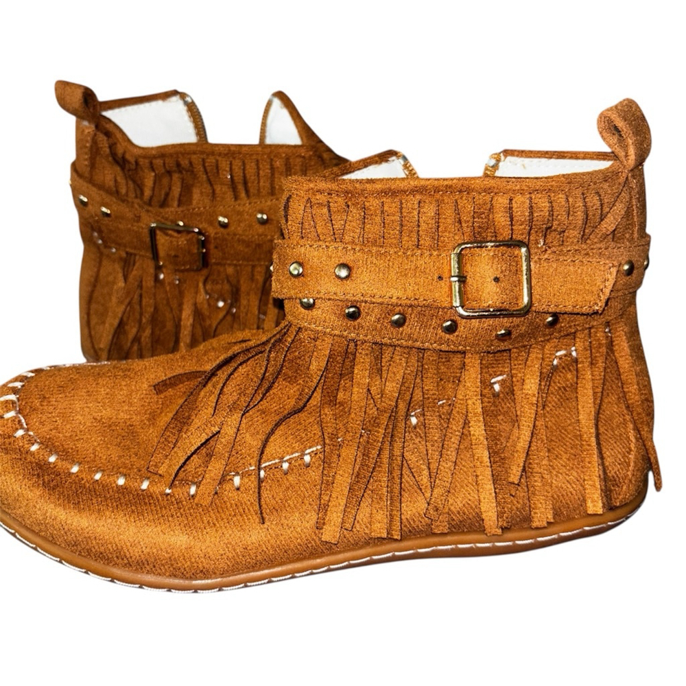 Faux Suede Ankle Booties with Fringe Size 9
